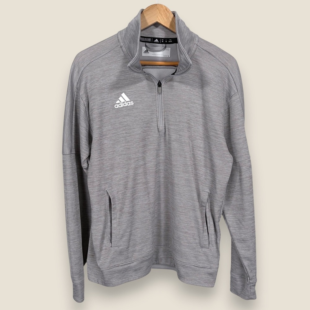Adidas Climalite Quarter Zip Pullover Men Medium Gray Mock Neck Sweatshirt